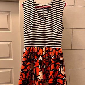 Just Taylor Navy White Stripe Coral Floral Zip Dress Size 14